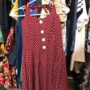 Sara USA rockabilly style polka dot halter dress size L